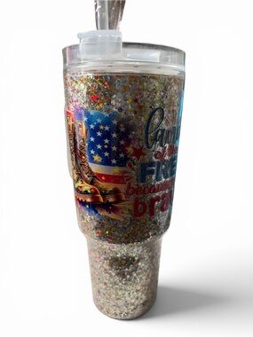 Land of the Free 30 oz Patriotic Dry Glitter Tumbler
